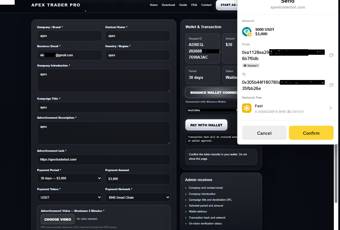 Advertiser payment confirmation 1