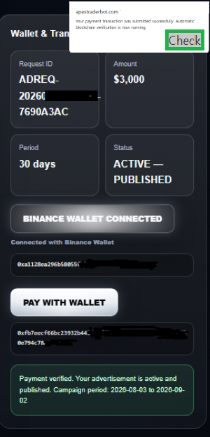 Payment confirmation notification window 1