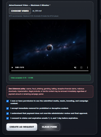 Check the contents of the 'Insert ad video" checkbox 1