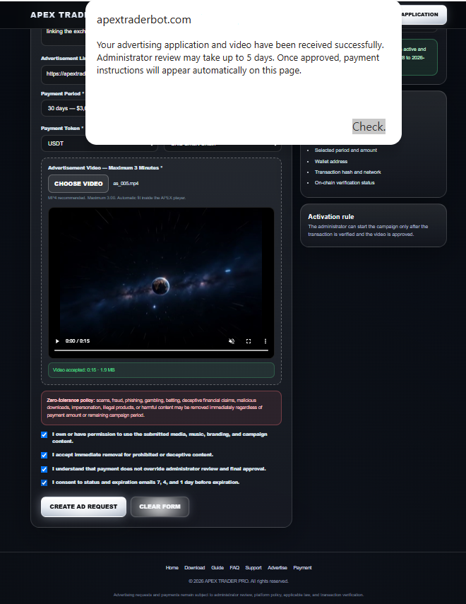 Click 'Request Ad" 1
