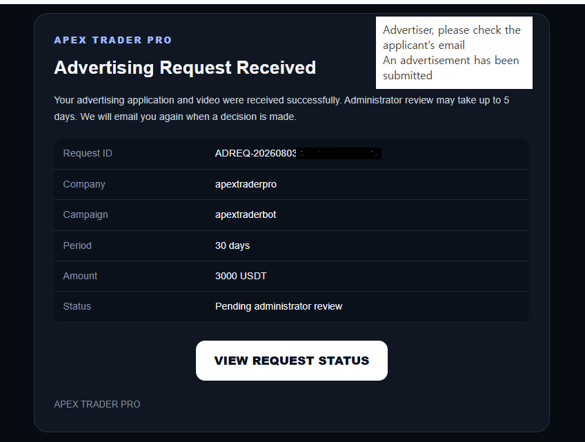 Advertisement request email advertiser confirmation 1