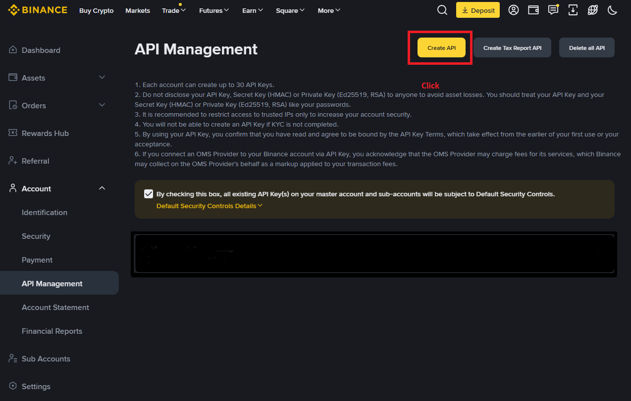 Create a Binance API 1