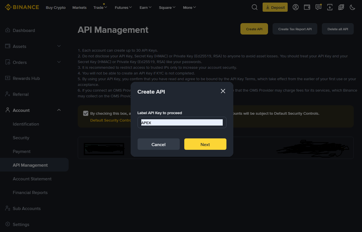 Enter the key API name 1