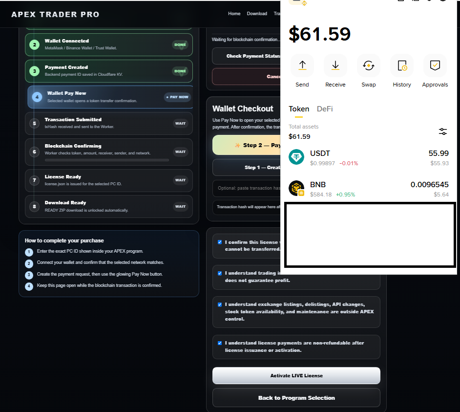 Wallet connection used, successful 1