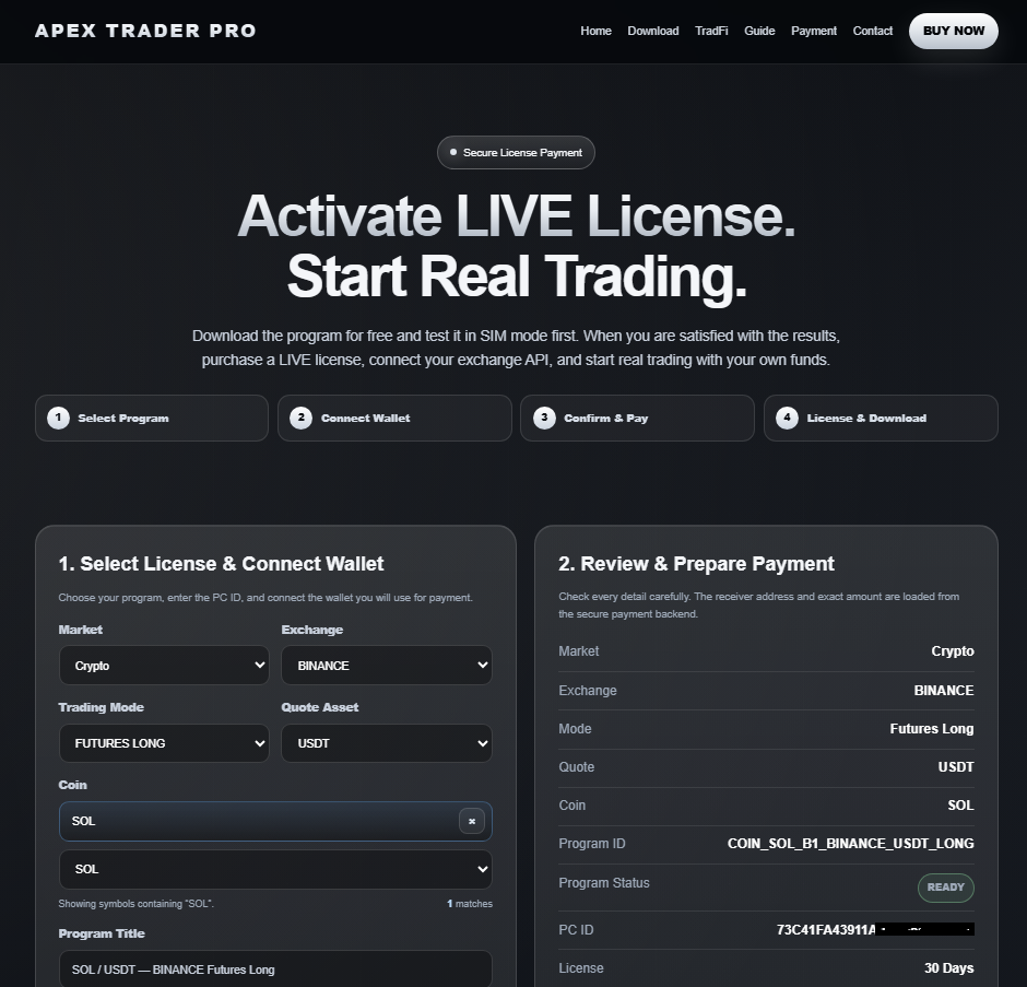 Go to the APEX site license purchase page 1
