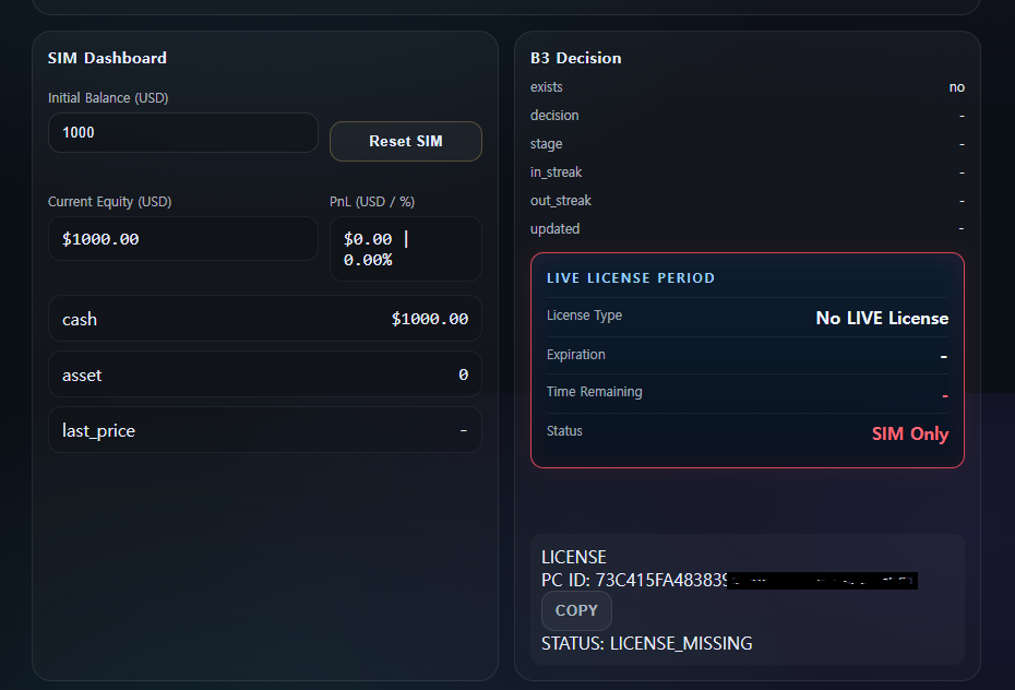 Virtual investment sim mode control panel linked to real investment 1